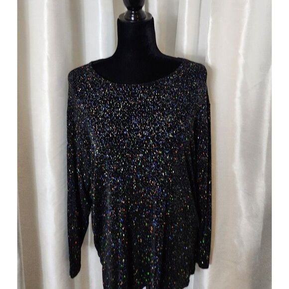Vintage Impressions of California Black Rainbow Glitter Top Size M Holiday Glam - Picture 7 of 15